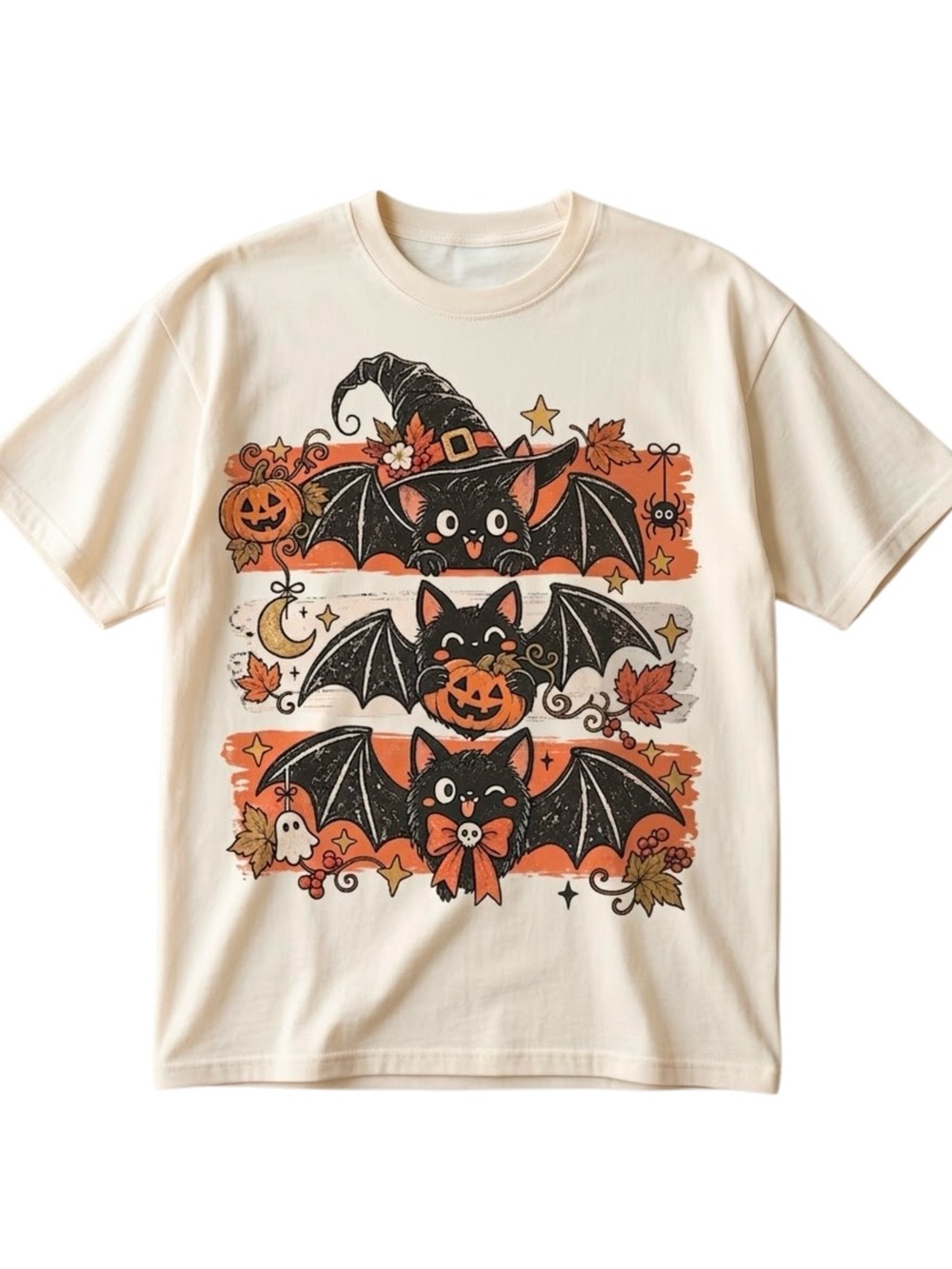 Cute Spooky Bats Pumpkin Fall Aesthetic Ivory Graphic Tee